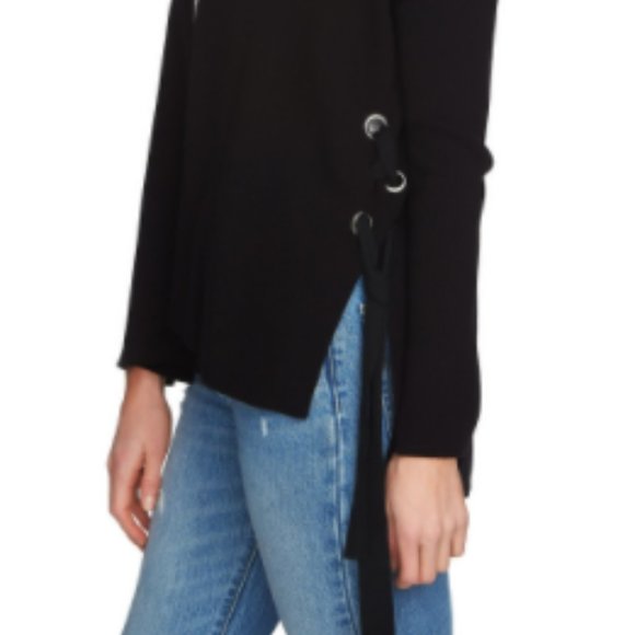 1.State Cotton Lace-up Cardigan In Rich Black - Picture 4 of 4